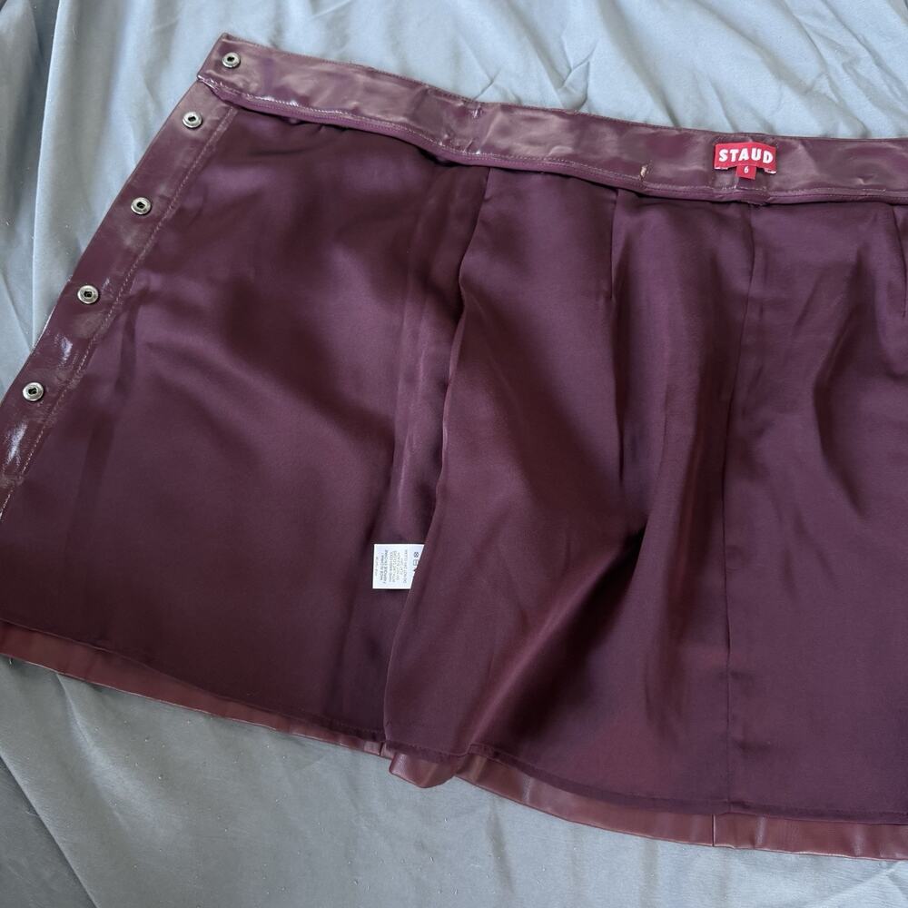 Staud Paper Skirt Plum Maroon Button Up Snap Away Size 6 Pocket Front 259-4131 - Picture 5 of 12